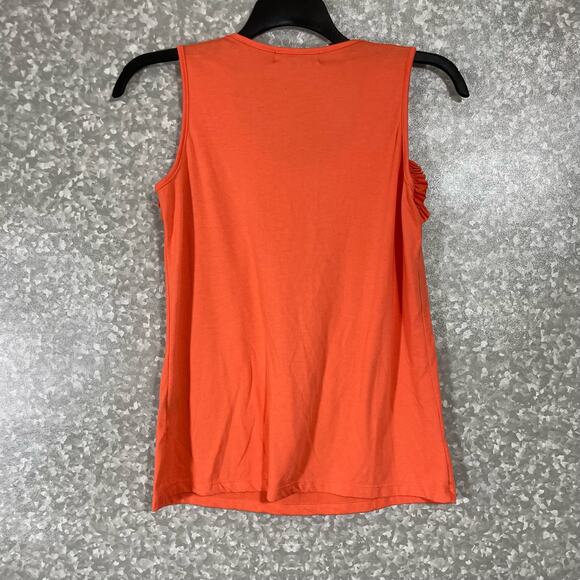 August Silk Orange Ruffle Yoke Scoop Neck Tank Top - Size Petite Medium (PM) - Picture 6 of 6